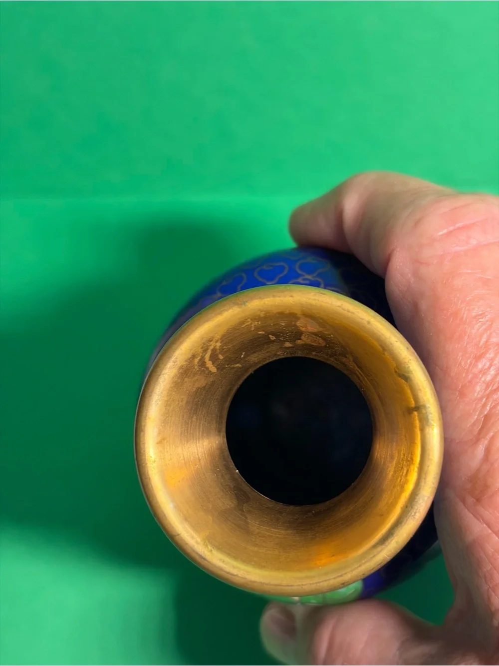 Cloisonné Floral Vase in Cobalt Blue and Yellow